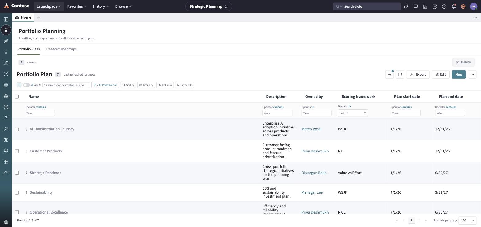 The Enterprise Portfolio Management launchpad home