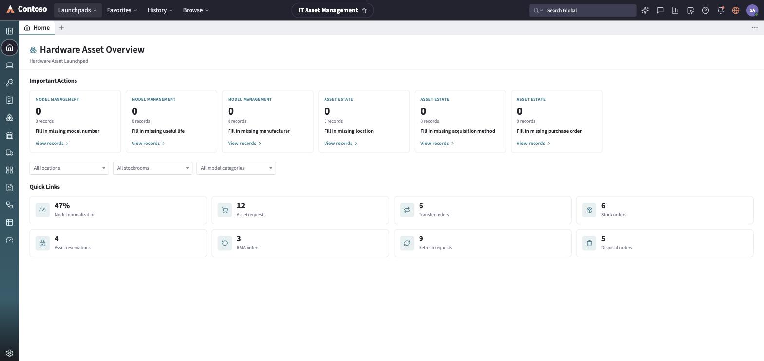 The IT Asset Management launchpad home