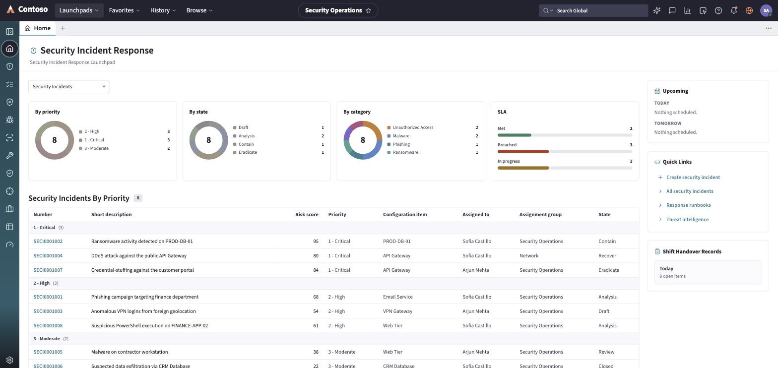 The Security Operations launchpad home